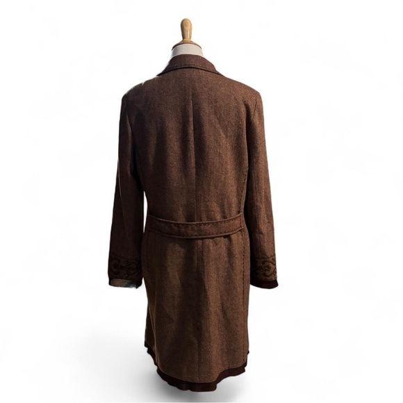 Y2K Focus 2000 Wool Blend Embroidered Long Coat Sz 16 Brown Boho Witchy Academia - Picture 2 of 6